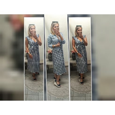 RENAATA kockás, Öves gombos ruha 